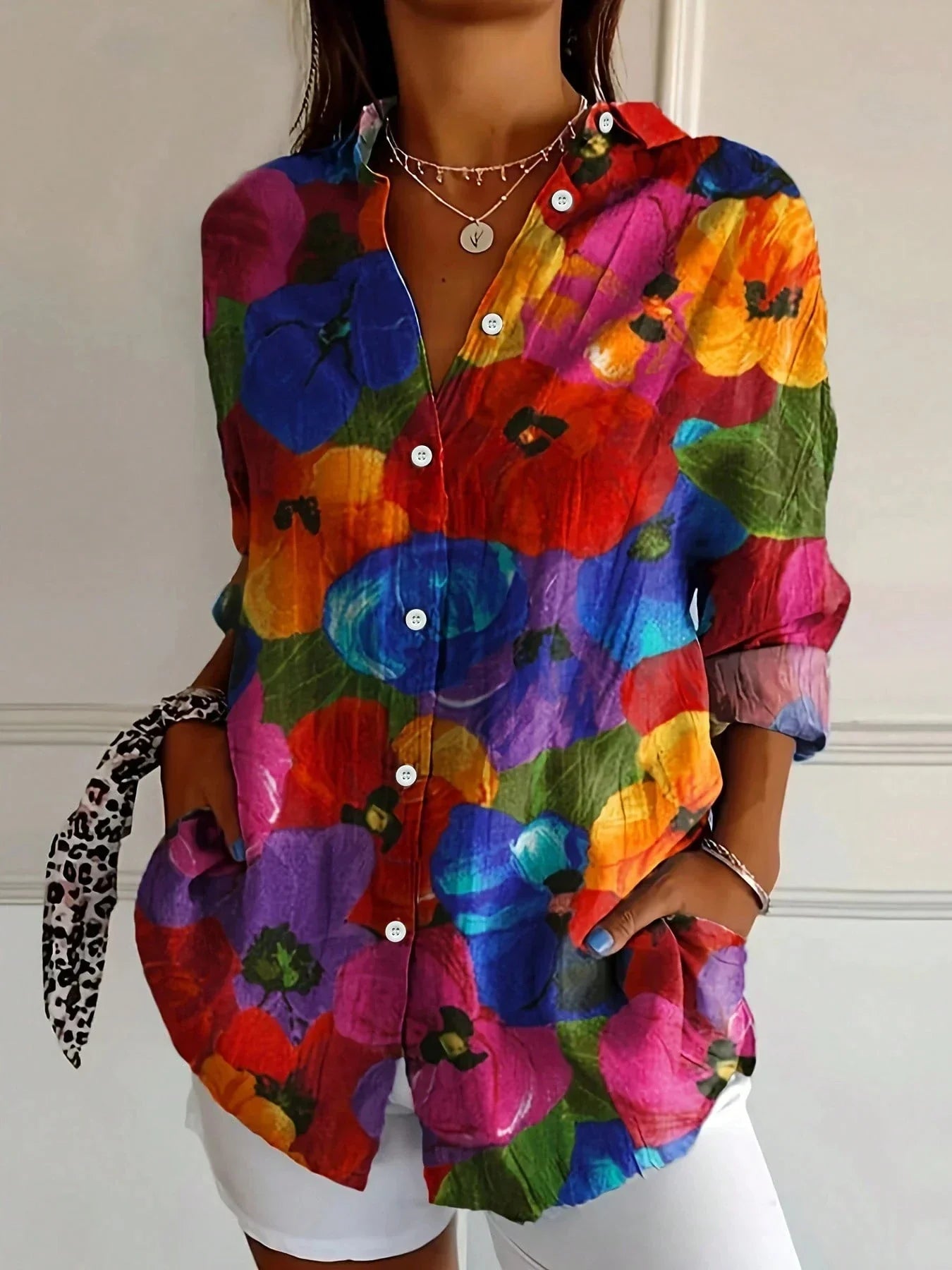 Colorful Flower Printed Casual Blouse | OhLucy