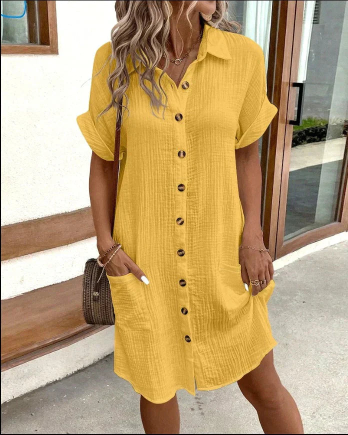 Casual Cotton V-Neck Dress | OhLucy
