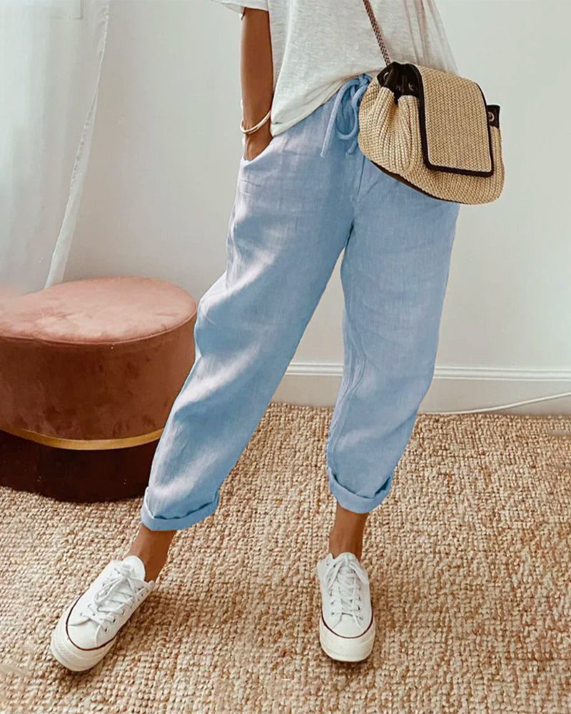 Women's Casual Linen Waistband Trouser | OhLucy