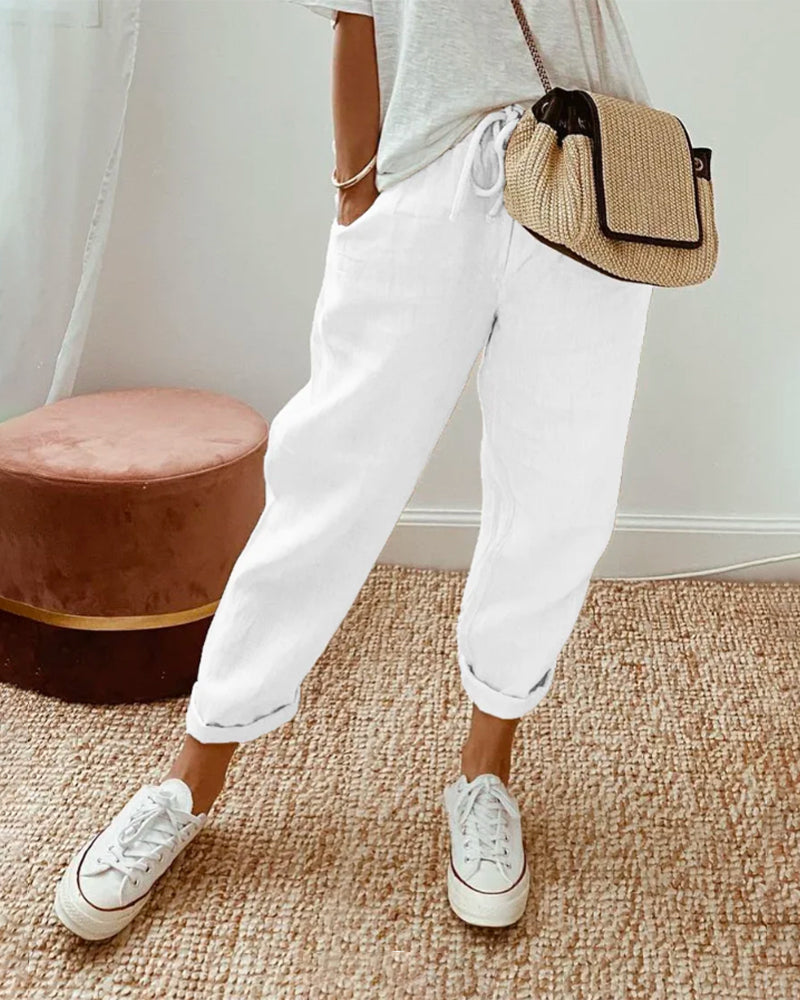 Women's Casual Linen Waistband Trouser | OhLucy