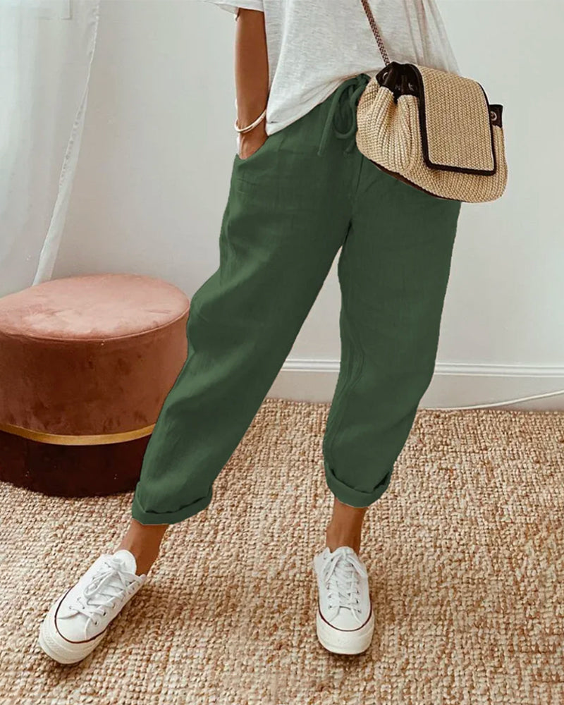 Women's Casual Linen Waistband Trouser | OhLucy