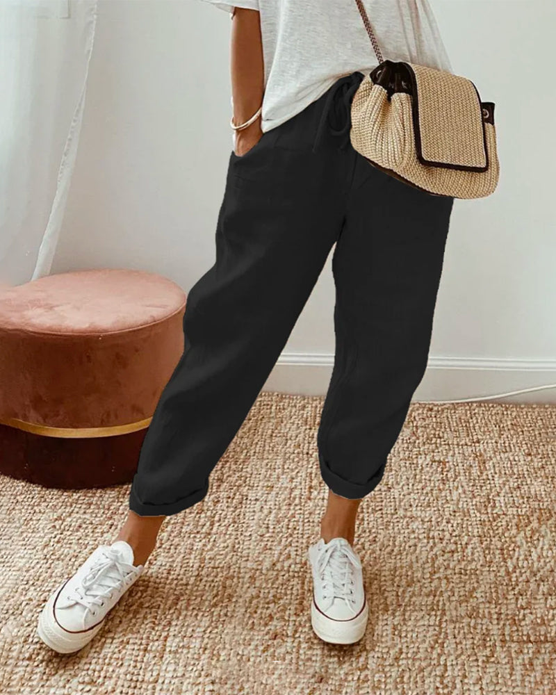 Women's Casual Linen Waistband Trouser | OhLucy