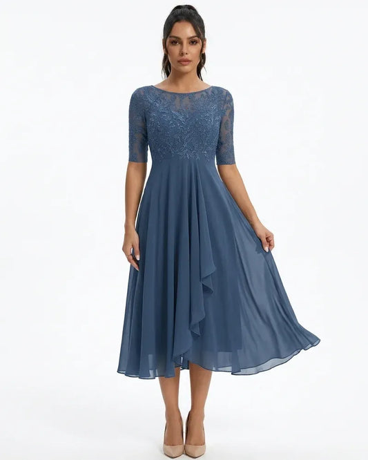 Elegant Lace Chiffon Midi Dress | OhLucy