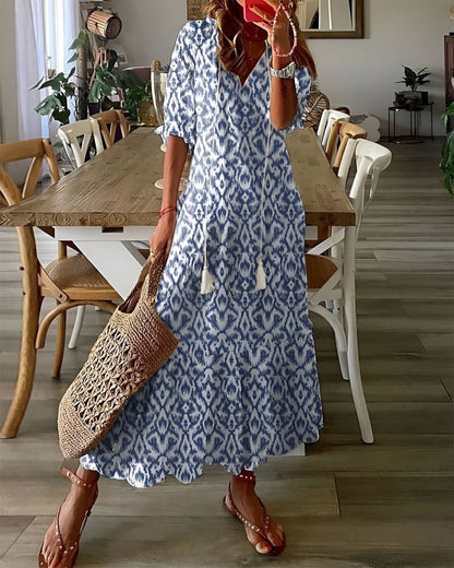 Women's Bohomian V-Neck Print Maxi Dress | OhLucy