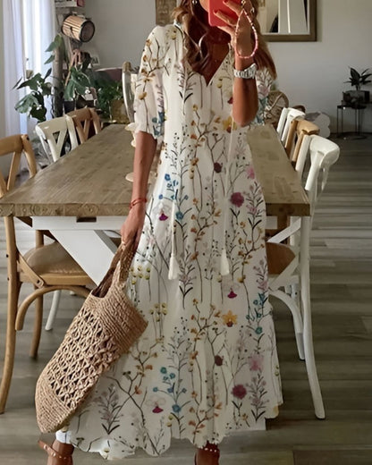 Women's Bohomian V-Neck Print Maxi Dress | OhLucy
