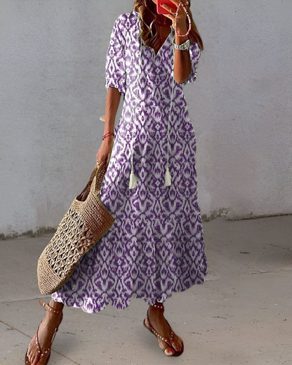 Women's Bohomian V-Neck Print Maxi Dress | OhLucy