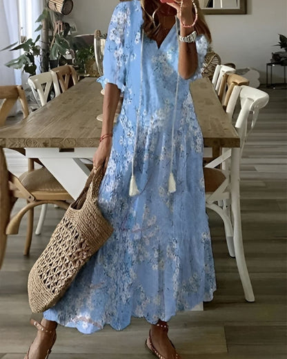 Women's Bohomian V-Neck Print Maxi Dress | OhLucy