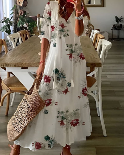 Women's Bohomian V-Neck Print Maxi Dress | OhLucy