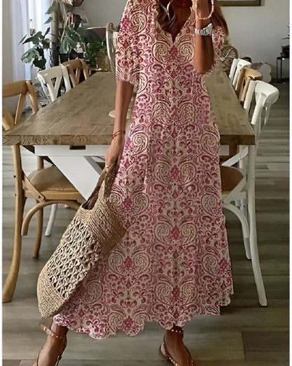 Women's Bohomian V-Neck Print Maxi Dress | OhLucy