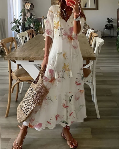 Women's Bohomian V-Neck Print Maxi Dress | OhLucy