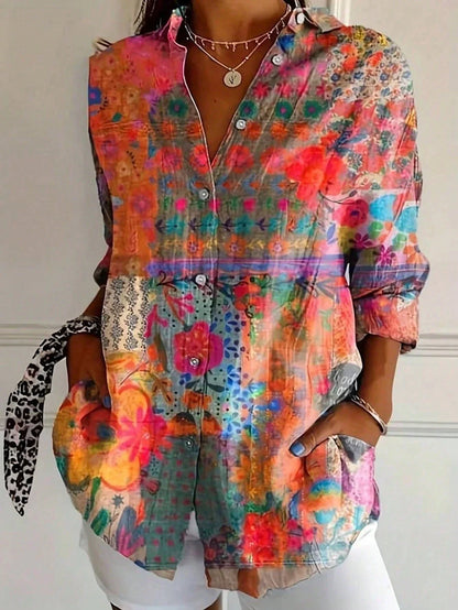 Colorful Flower Printed Casual Blouse | OhLucy