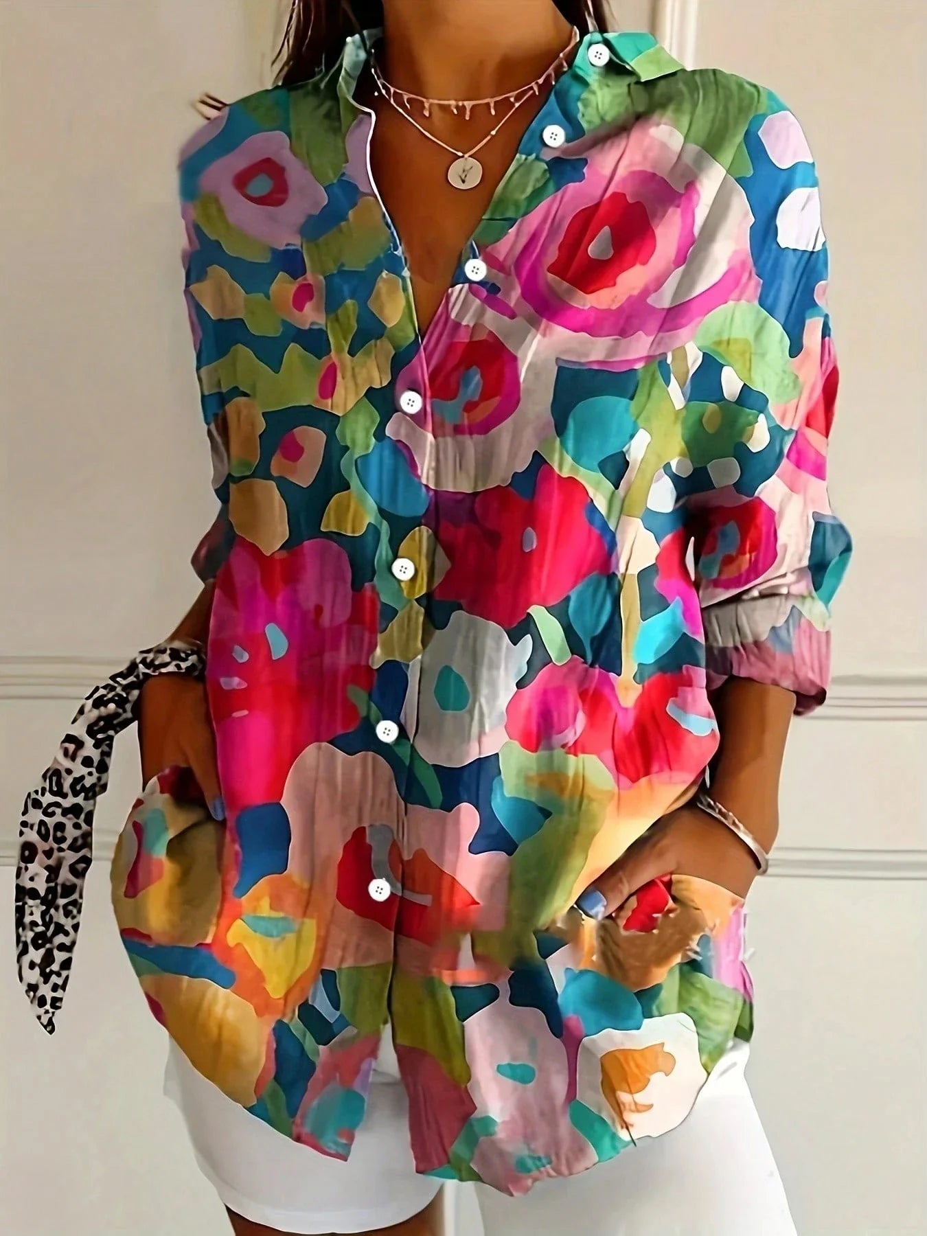 Colorful Flower Printed Casual Blouse | OhLucy