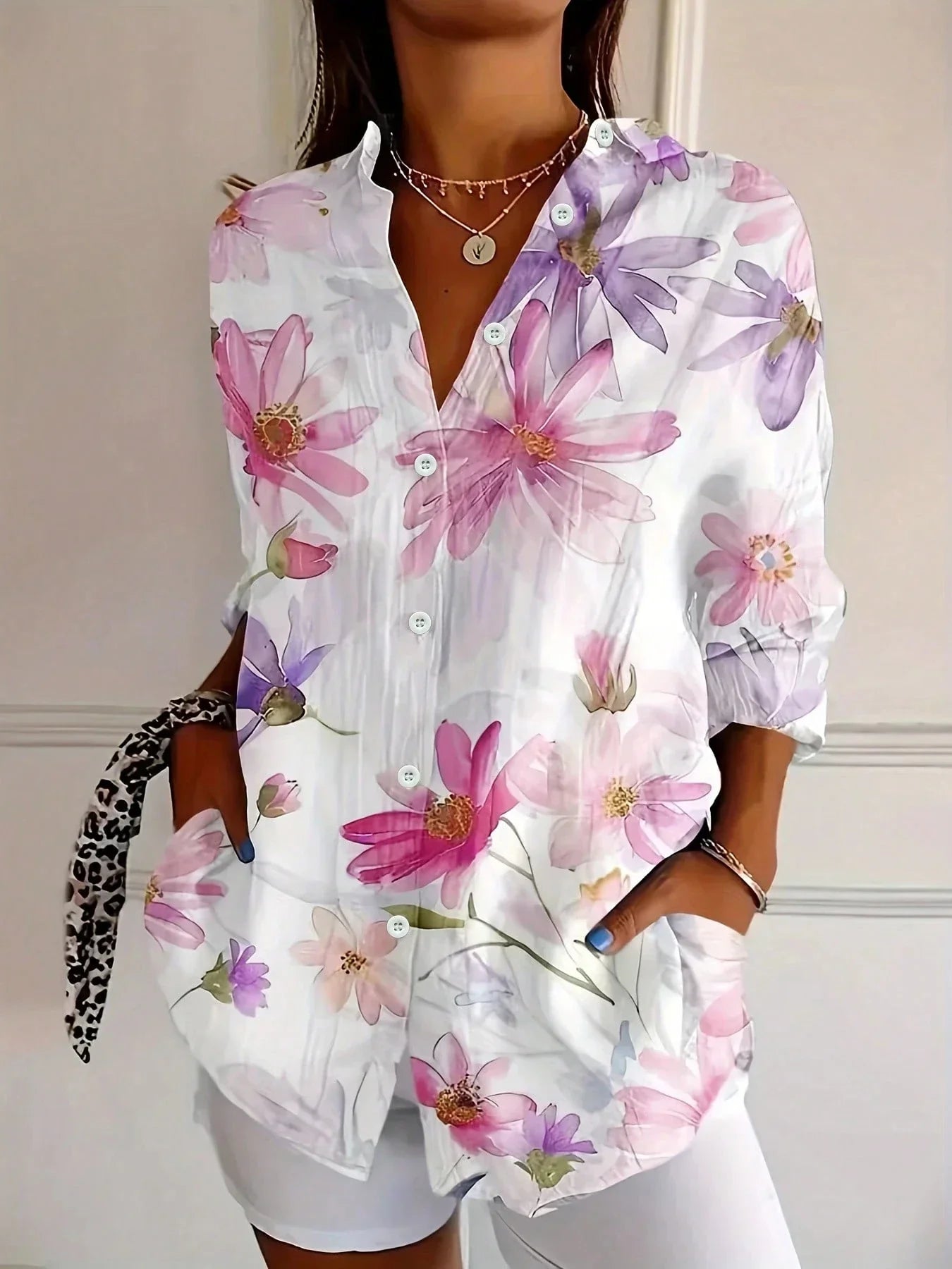 Colorful Flower Printed Casual Blouse | OhLucy