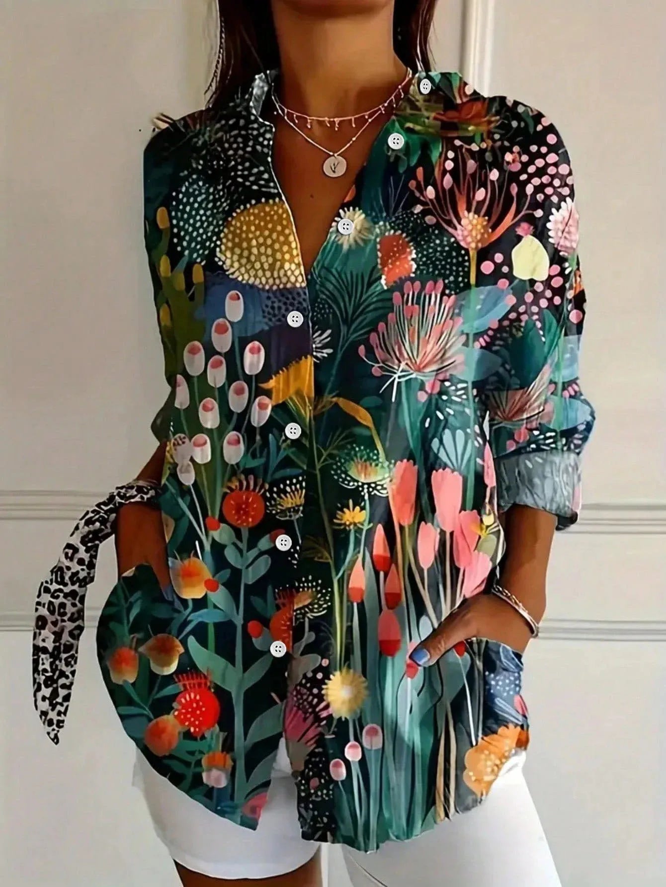 Colorful Flower Printed Casual Blouse | OhLucy