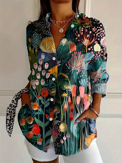 Colorful Flower Printed Casual Blouse | OhLucy
