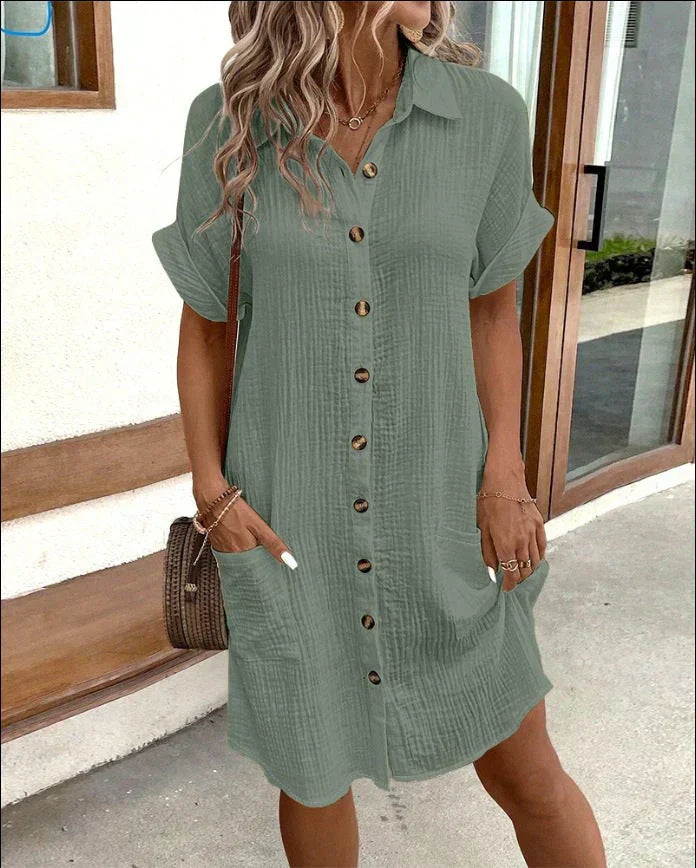 Casual Cotton V-Neck Dress | OhLucy