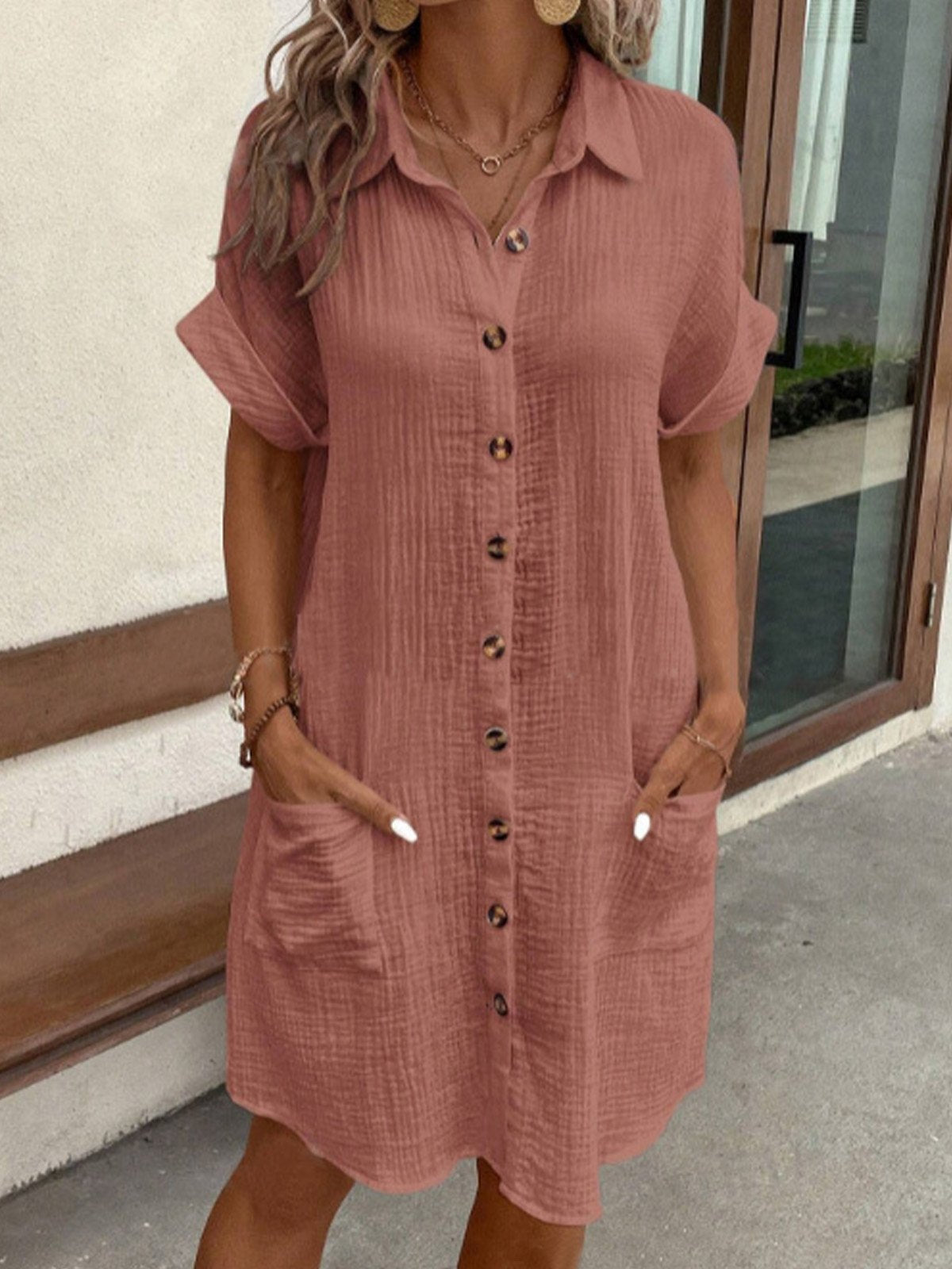 Casual Cotton V-Neck Dress | OhLucy