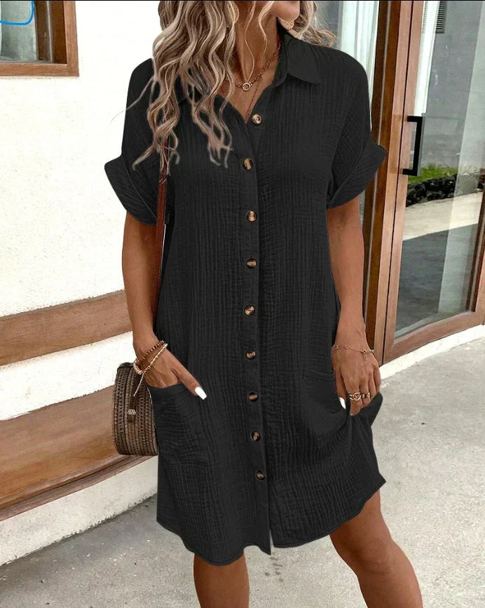 Casual Cotton V-Neck Dress | OhLucy