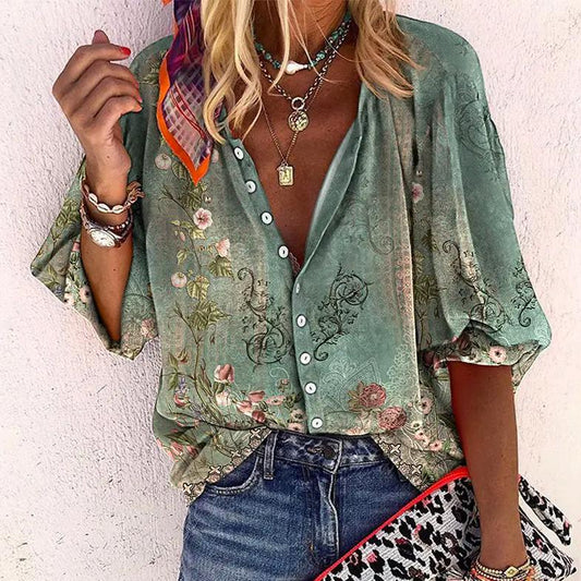 Woman's Floral V-Neck Blouse | OhLucy