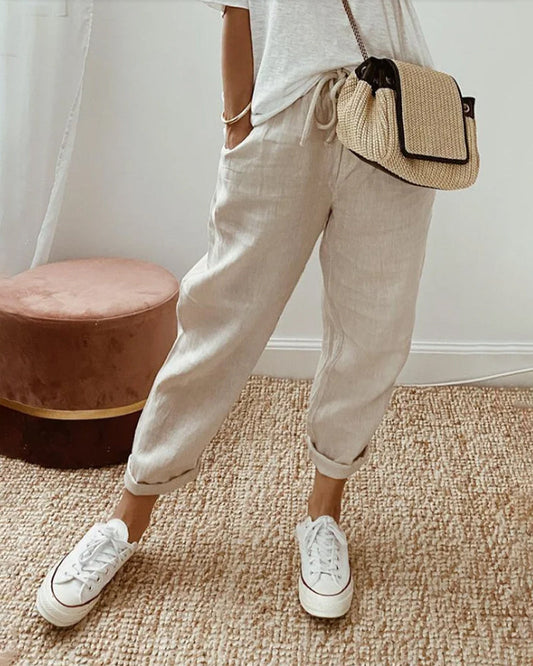 Women's Casual Linen Waistband Trouser | OhLucy