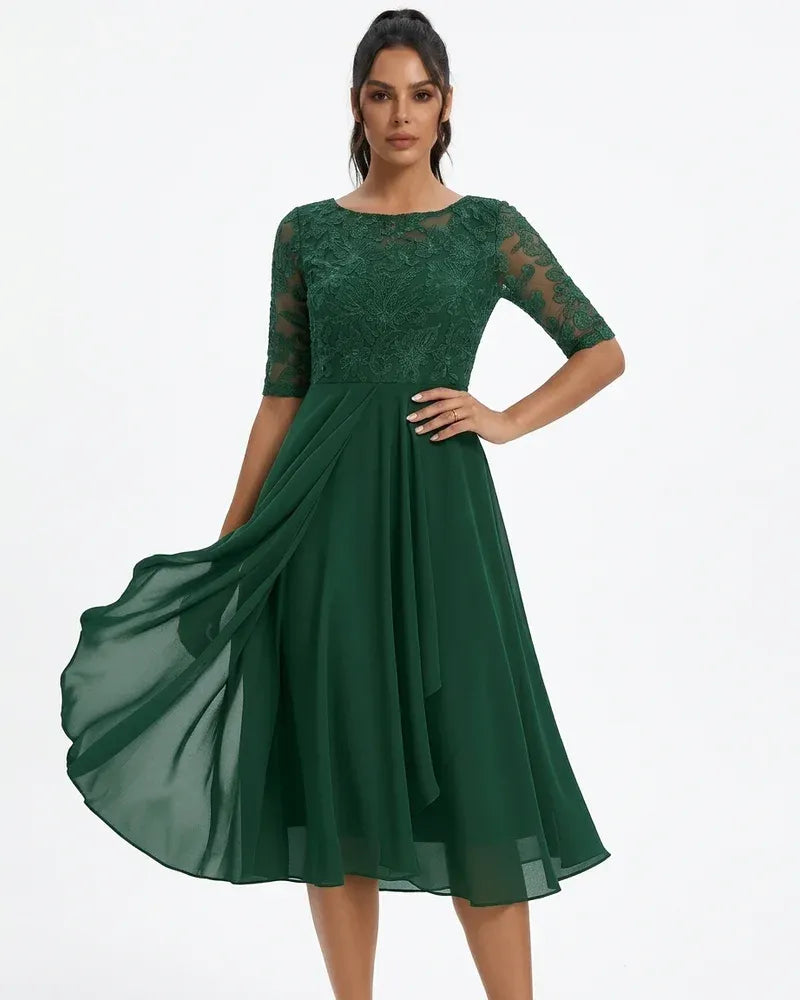 Elegant Lace Chiffon Midi Dress | OhLucy