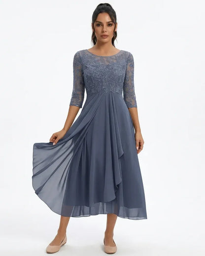 Elegant Lace Chiffon Midi Dress | OhLucy