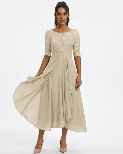 Elegant Lace Chiffon Midi Dress | OhLucy