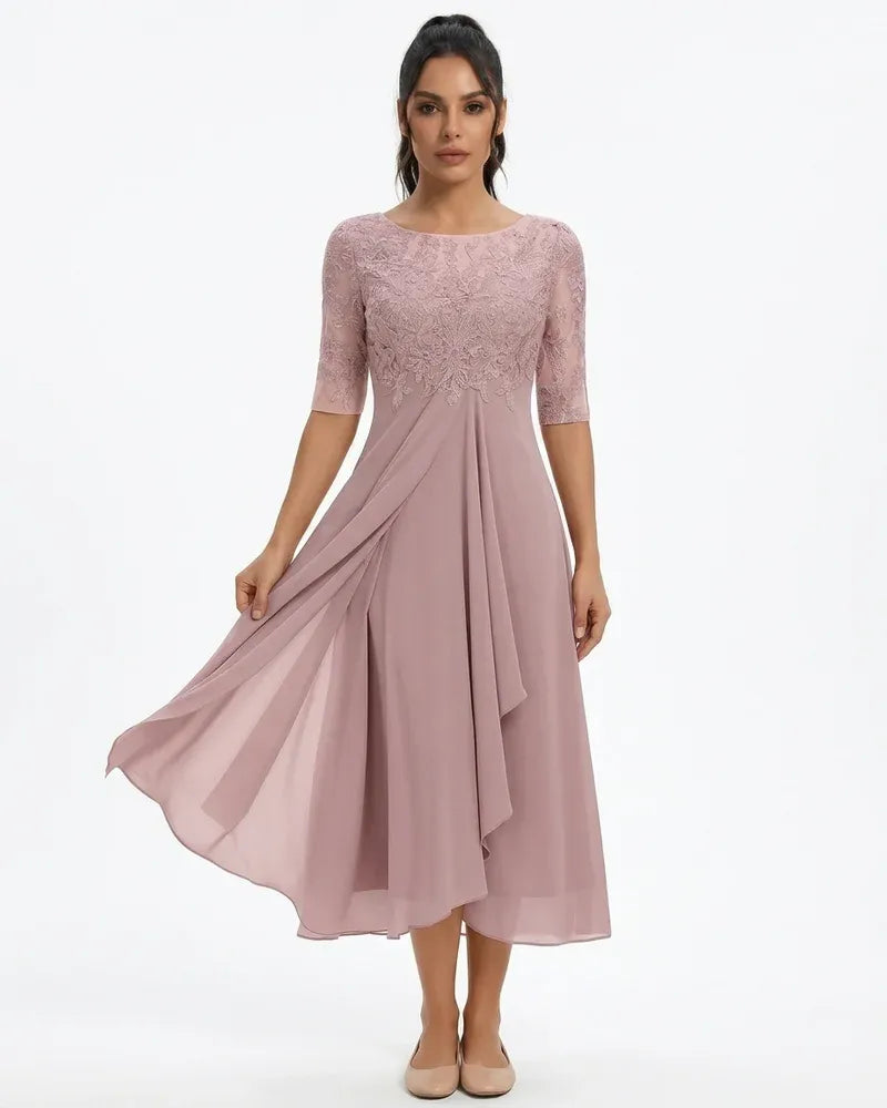 Elegant Lace Chiffon Midi Dress | OhLucy
