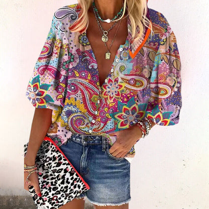 Woman's Floral V-Neck Blouse | OhLucy