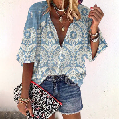 Woman's Floral V-Neck Blouse | OhLucy