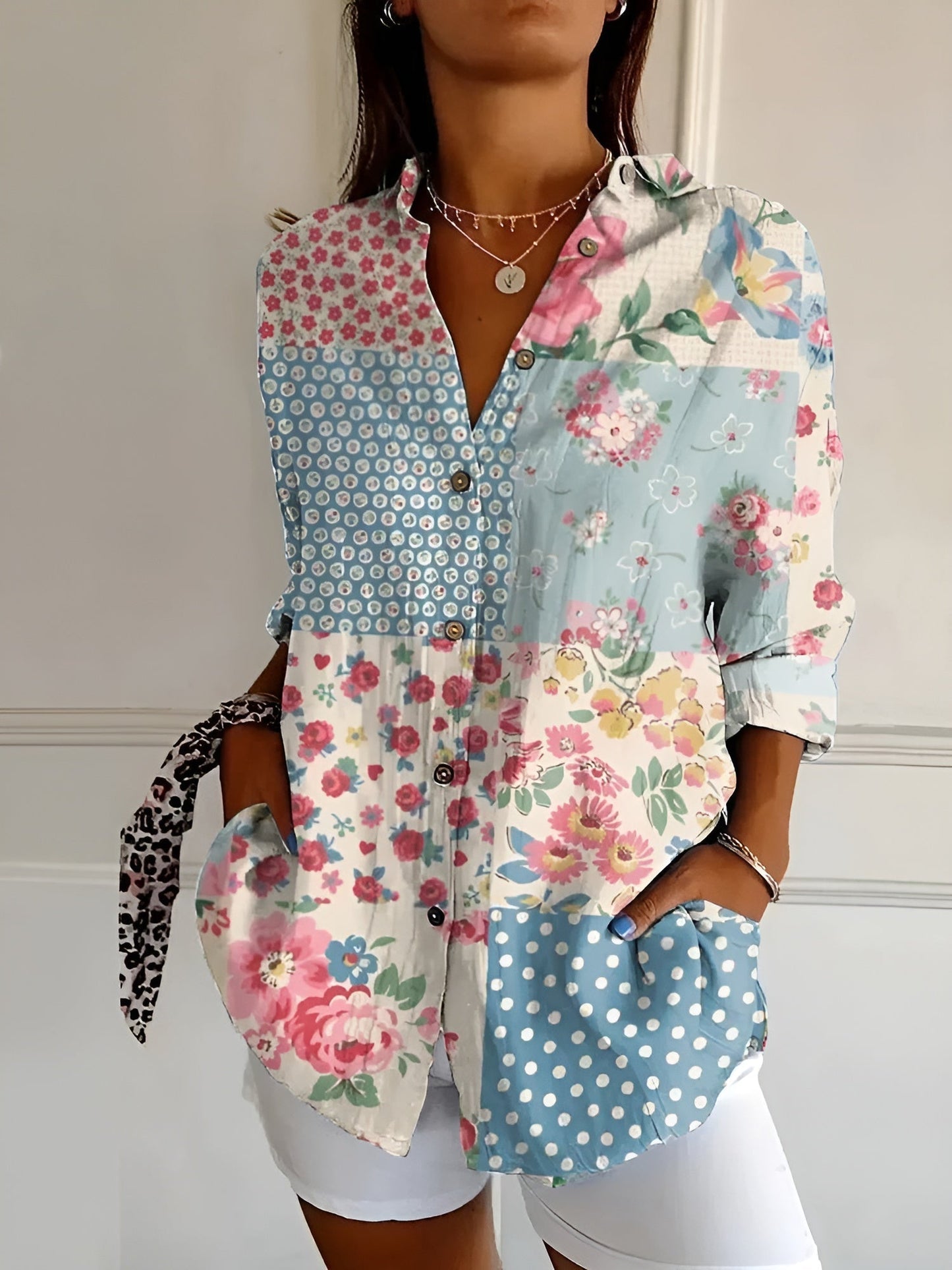 Women's Vintage Flower V-Neck Blouse | OhLucy