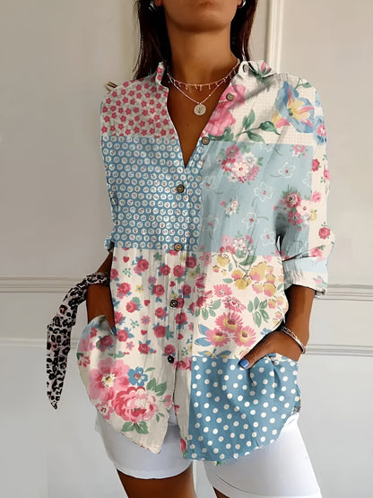 Women's Vintage Flower V-Neck Blouse | OhLucy