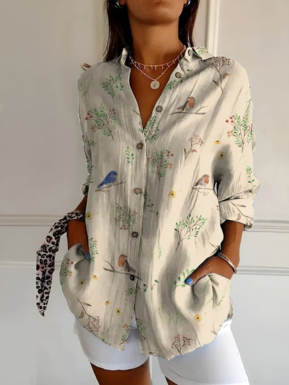Women's Vintage Flower V-Neck Blouse | OhLucy