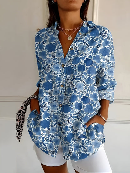 Women's Vintage Flower V-Neck Blouse | OhLucy