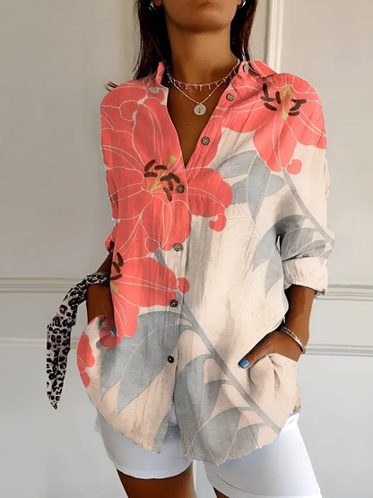 Women's Vintage Flower V-Neck Blouse | OhLucy