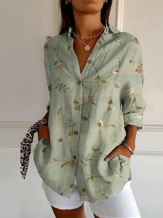 Women's Vintage Flower V-Neck Blouse | OhLucy