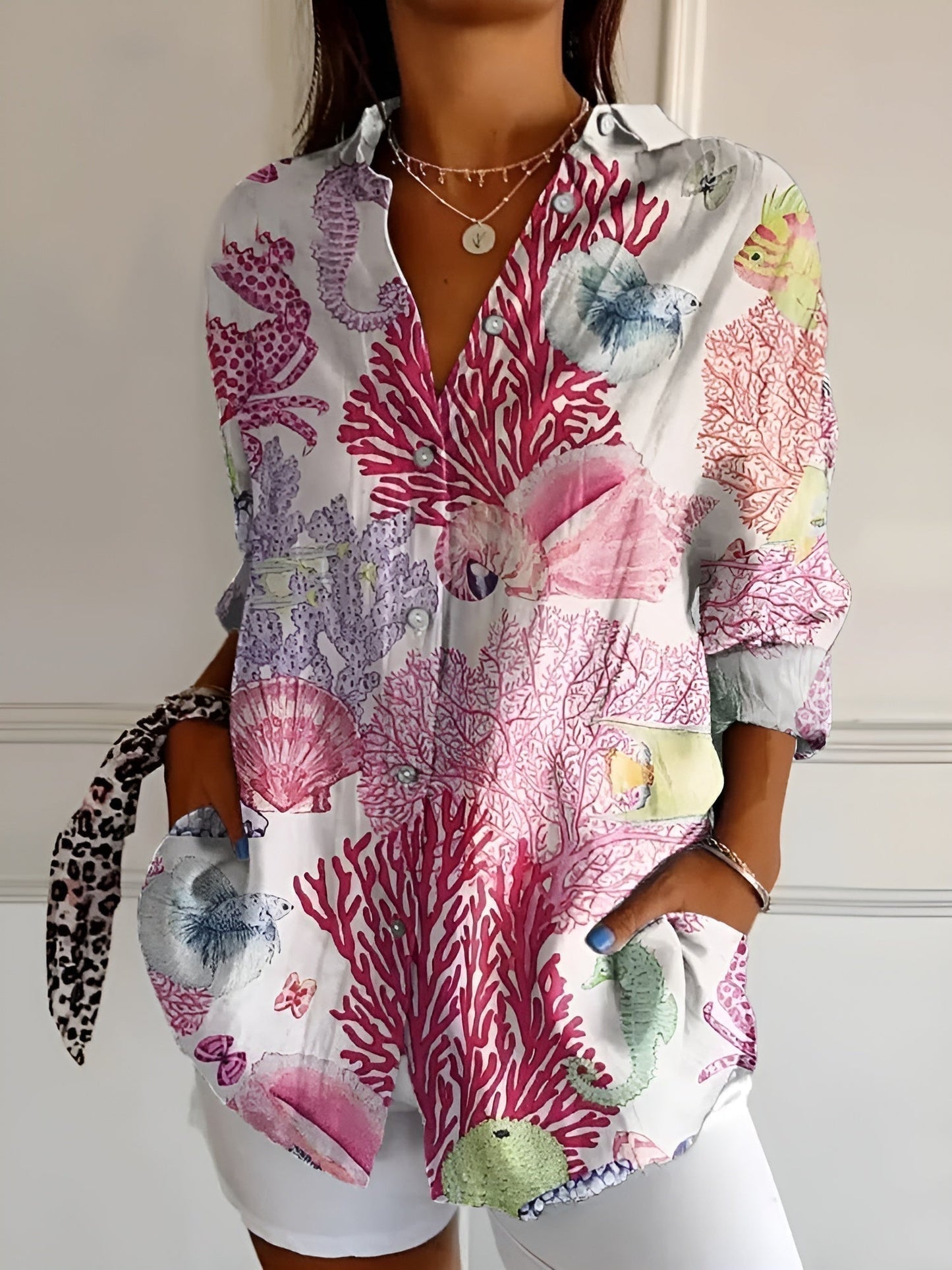 Women's Vintage Flower V-Neck Blouse | OhLucy