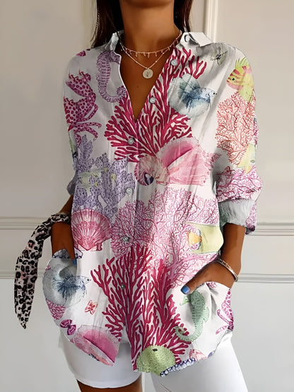 Women's Vintage Flower V-Neck Blouse | OhLucy