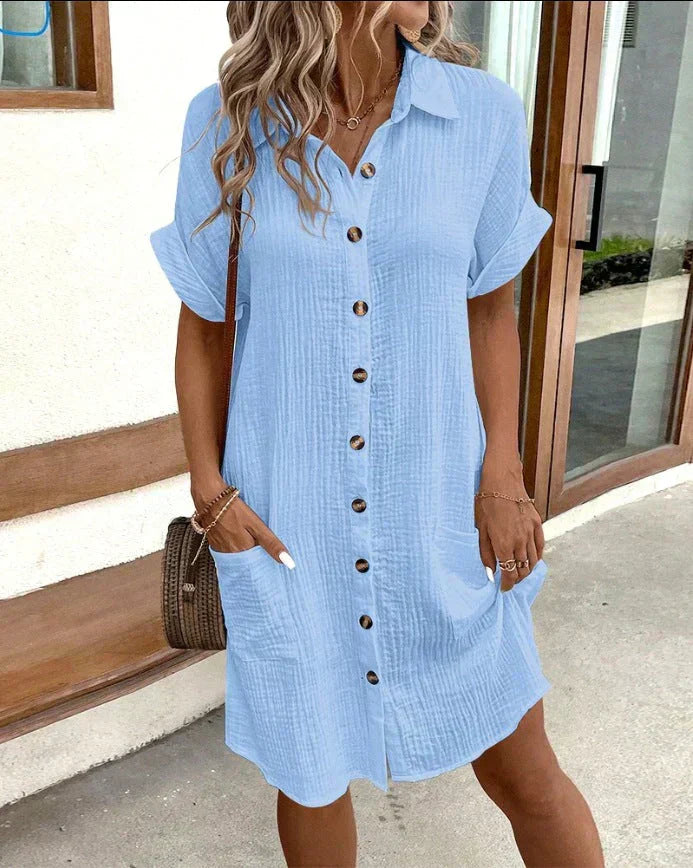 Casual Cotton V-Neck Dress | OhLucy